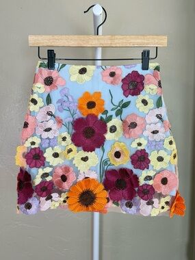 Finesse Addie 3D Floral Embroidered Mini Skirt Colorful NWOT Med Small Festival